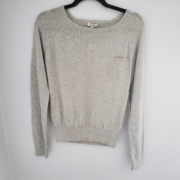 I Love H81 Girl's Chest Pocket Knit Sweater, Light Grey, L - Picture 2 of 8